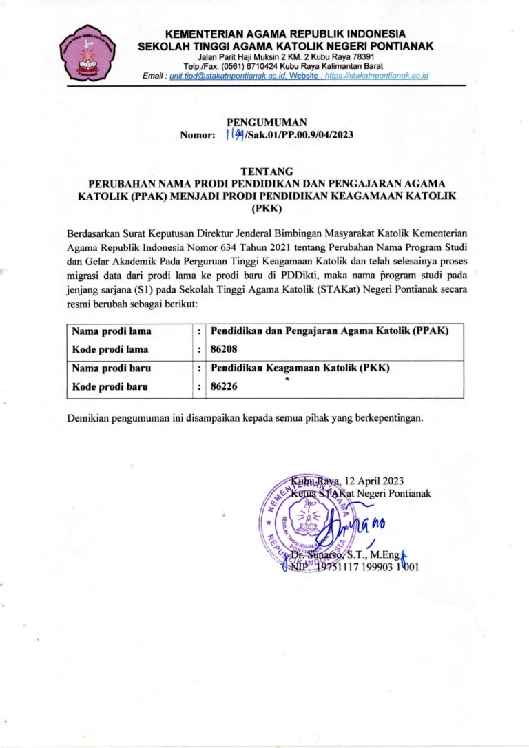 (UPDATE) PENGUMUMAN PERUBAHAN PRODI JENJANG S1